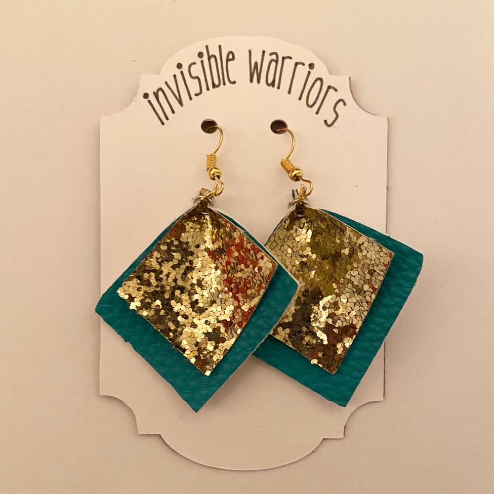 Teal & Gold handmade earrings